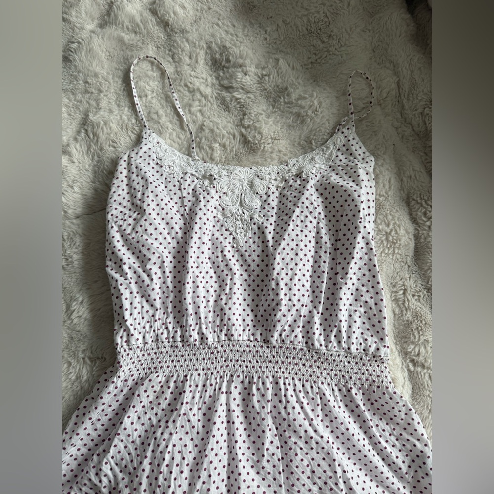 Women’s White Polka Dot Tank Dress with Lace Trim